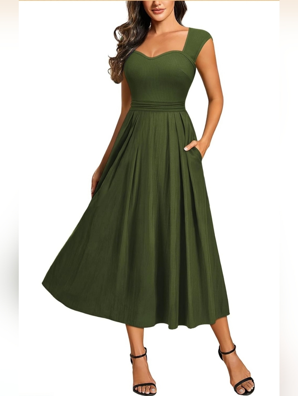 Olive Green Retro Swing Dress NWT Size Large Pockets Just Arrived